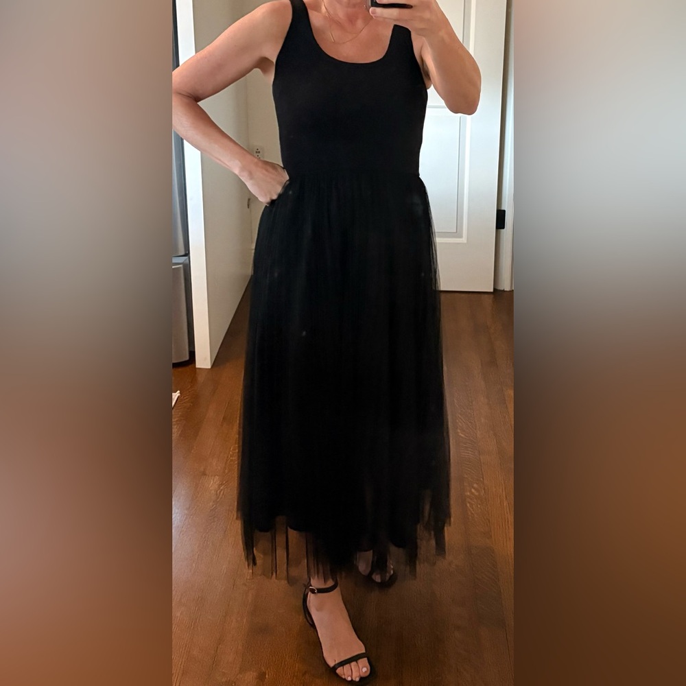 Mixed materials black midi with tulle skirt, size S